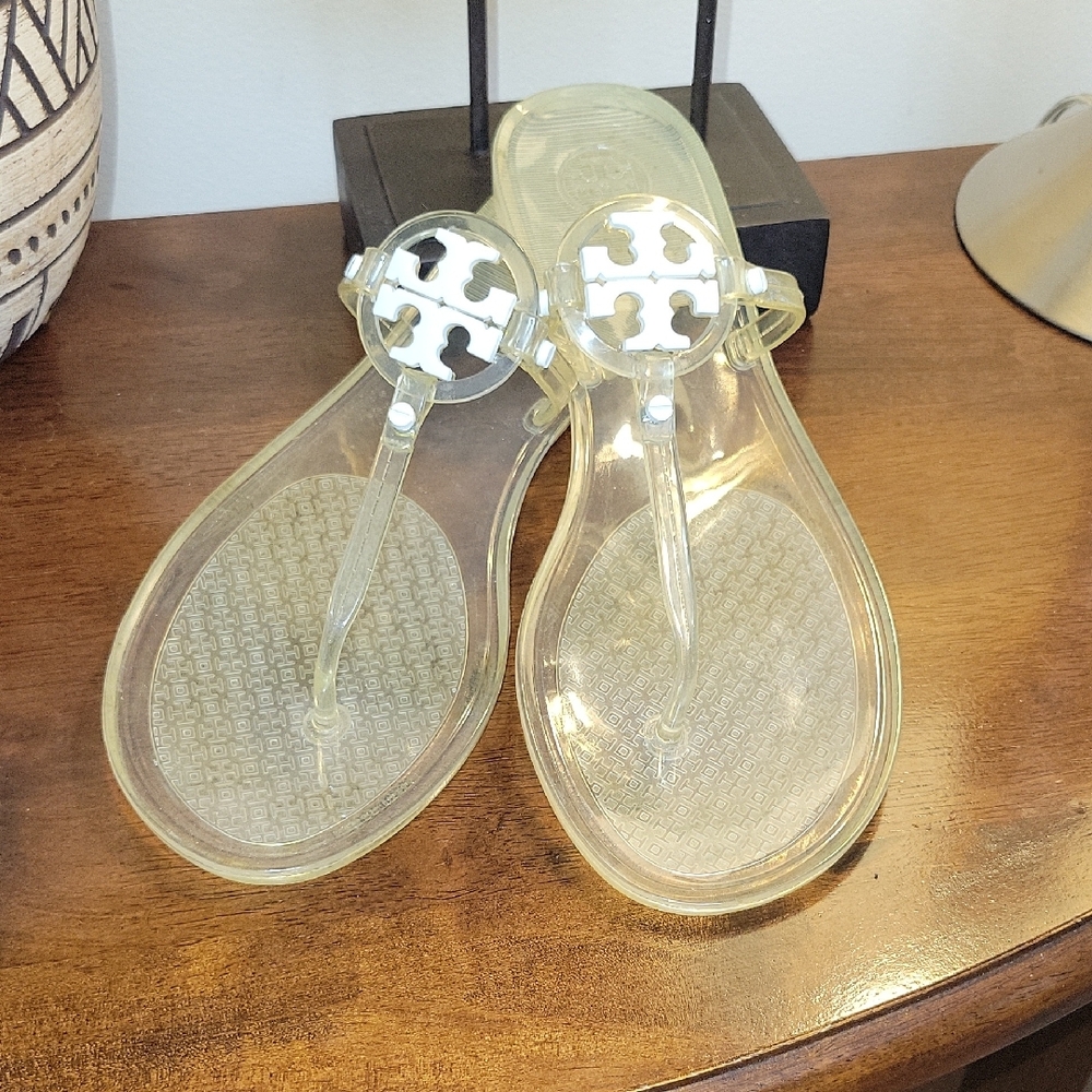 Tory Burch Clear Jelly Sandals with White Accents